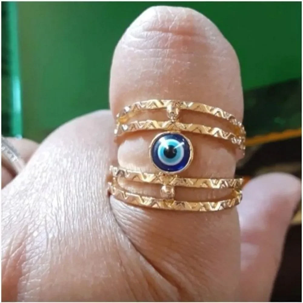 Bohemian Stylish Personality Blue Evil Eyes Golden Ring sz 9